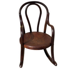 Rare Vienna Secession Child's Bent Oak Rocking Chair w/ Picture Seat by Fischel