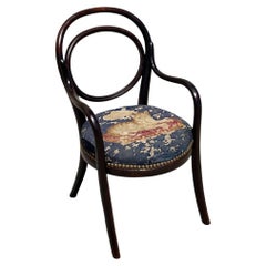 Vienna Secession Bent Oak Armchair w/ Cat Needlepoint Seat by Thonet No.015