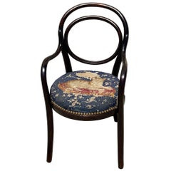 Vienna Secession Bent Oak Armchair w/ Cat Needlepoint Seat by Thonet No.015