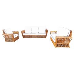 Deco Style "Presidents" Stick Reed Rattan Nantucket Sofa/Lounge Living Room Set