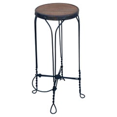 Late Victorian Ice Cream Parlor Oak & Iron Bar Stool