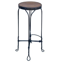 Late Victorian Ice Cream Parlor Oak & Iron Bar Stool