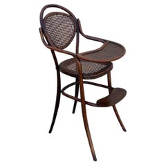 Vienna Secession Bent Oak & Caine Children's High Chair by Gebrüder Thonet