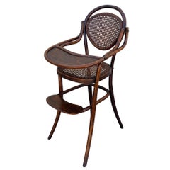 Vienna Secession Bent Oak & Caine Children's High Chair by Gebrüder Thonet
