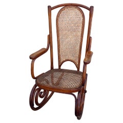 Mid-century Portuguese Bent Oak & Caine Scrolling Rocking Chair No. 5585