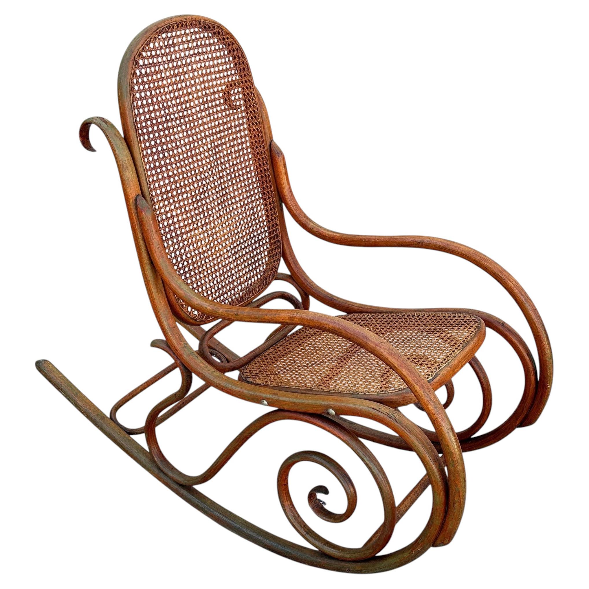 Late Victorian Oak & Caine Scrolling Rocking Chair by Thonet No. 4