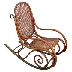 Late Victorian Oak & Caine Scrolling Rocking Chair by Thonet No. 4