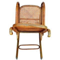 Spätviktorianischer Schaukelstuhl aus Eiche und Kain mit geschwungenen Lehnen von Thonet Nr. 4