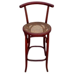 Vienna Secession Bent Oak & Cane Bar Stool w/ Backrest by Gebrüder Thonet
