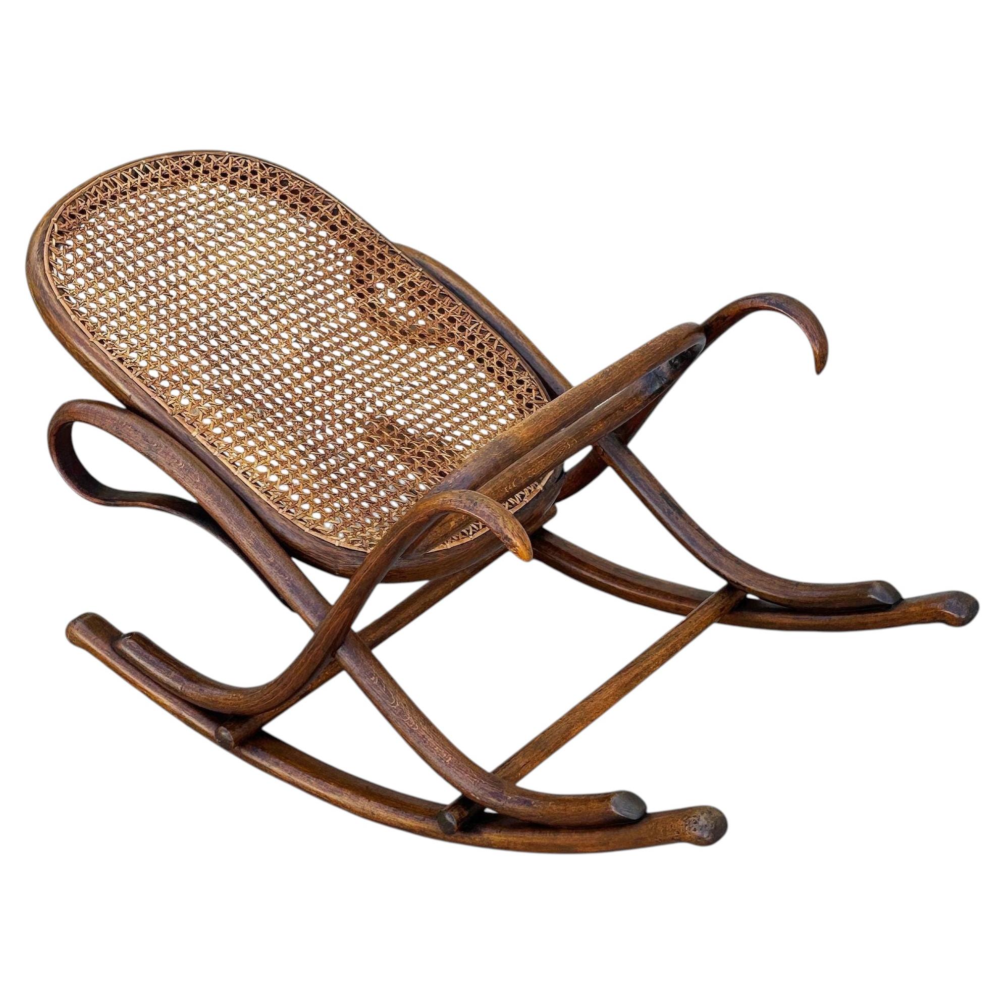 Vienna Secession Light Bent Oak & Caine Rocking Foot Stool by Thonet No.7001 For Sale