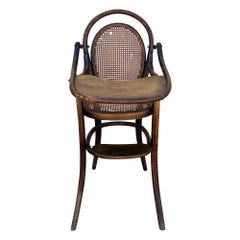 Vienna Secession Bent Oak Children's High Chair w/ Cane Seat by Thonet