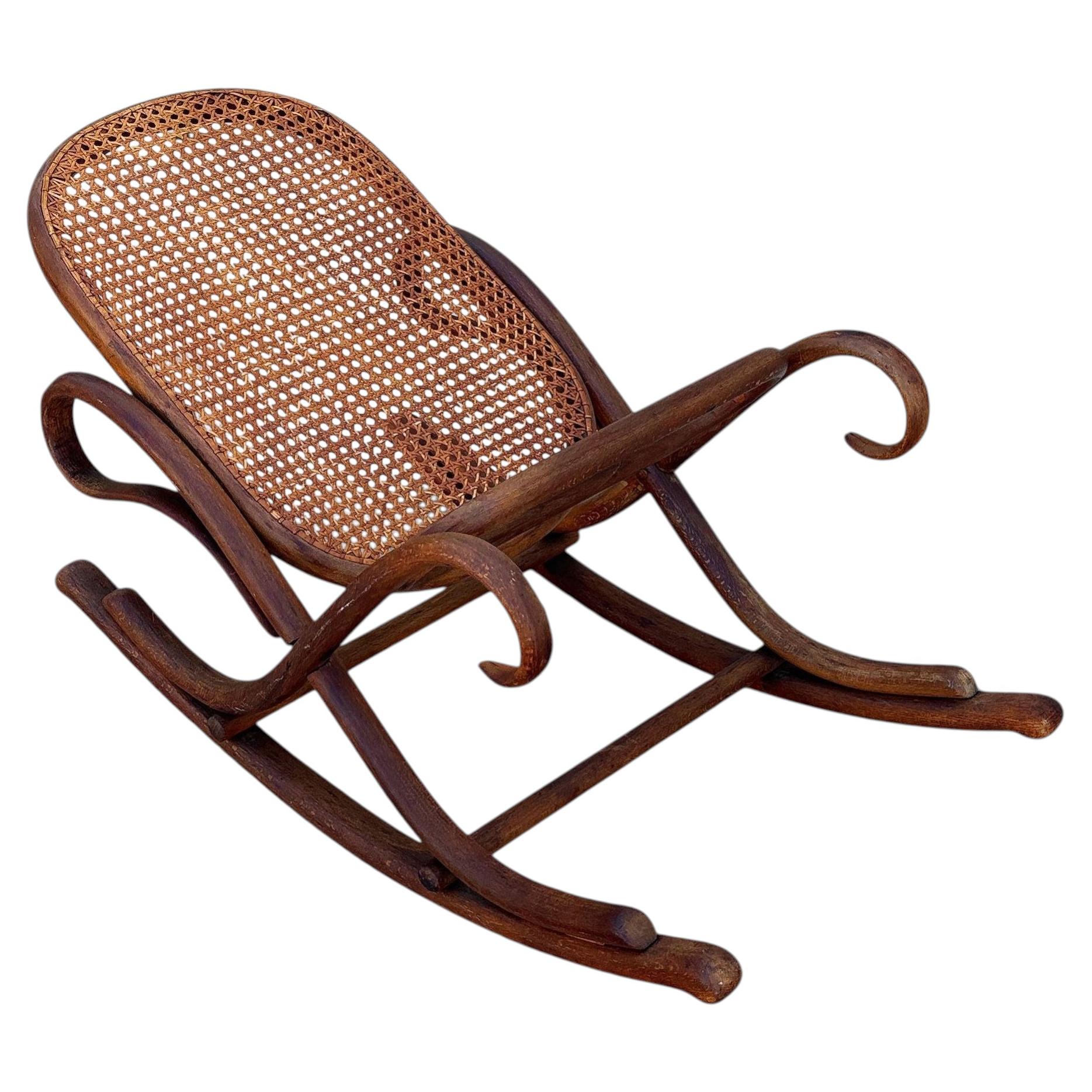 Vienna Secession Dark Bent Oak & Cane Rocking Foot Stool by Thonet No.7001 For Sale