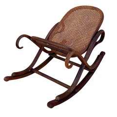 Vienna Secession Dark Bent Oak & Cane Rocking Foot Stool by Thonet No.7001
