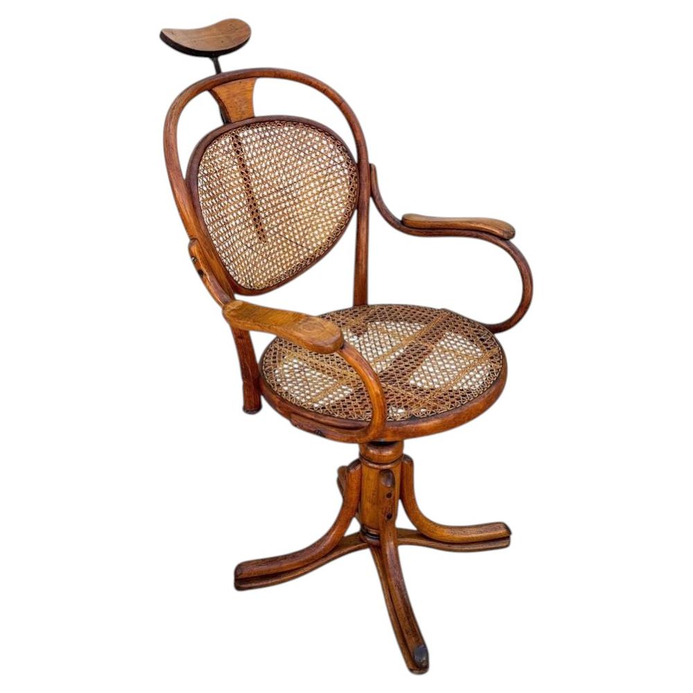 Rare Late Victorian Bespoke Bent Oak Barbers Chair with Cane Seat, Germany For Sale