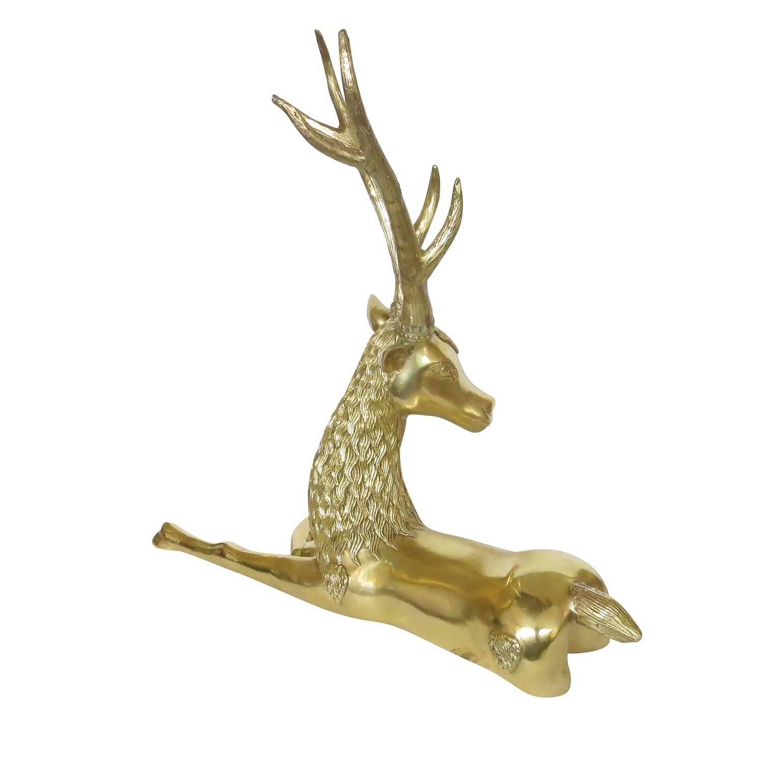 Large seat deer seated deer statue with decorative leaf accents by the Sarreid Ltd. 

Dimensions: 20
