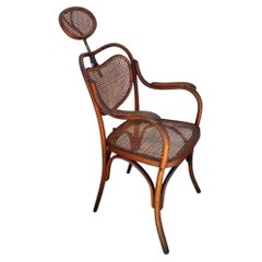 Rare Late Victorian Bent Oak and Brass Barbers Chair with Cane Seat, Austria