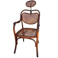 Rare Late Victorian Bent Oak and Brass Barbers Chair with Cane Seat, Austria