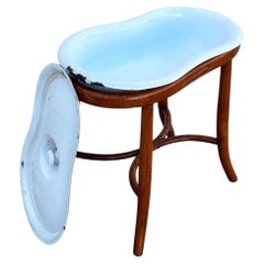 French Style Bentwood Oak Bidet Stand w/ Bowl & Lid Attributed to Thonet