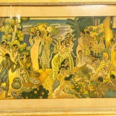 Eugen Savage, « Festival of the Sea » (Lurline Matson Lines), estampe dans un cadre en bambou