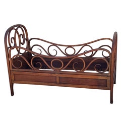 Rare Art Nouvea Bent Oak Scrolling Child's Bed Frame by Jacob & Josef Kohn