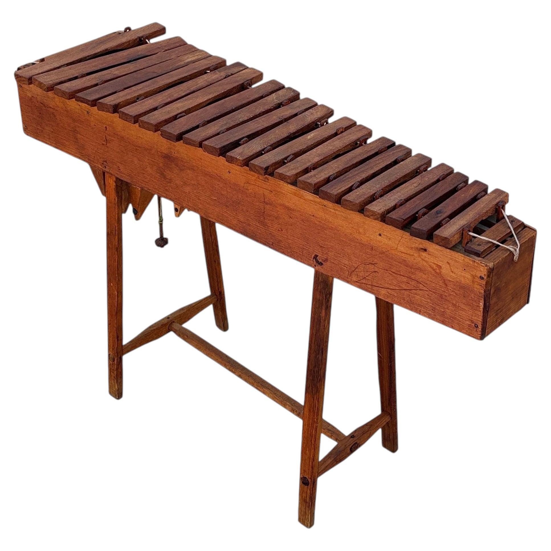 Late Victorian Hand Sculpted Folkart Oak Marimba Xylophone For Sale