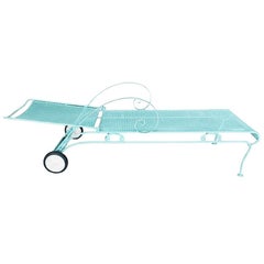 Mid-century Teal Iron Mesh Outdoor/Patio Chaise Lounge by Woodard, Pair