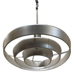 Mid-Century "Saturn" Ceiling Aluminum 19" Pendant by Kurt Versen, Pair