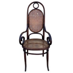 Vienna Secession Bent Oak & Cane High Back Armhair No. 17 by Thonet