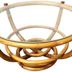 Restored Four-Pole Rattan Coffee Table W/ Floating Glass Top