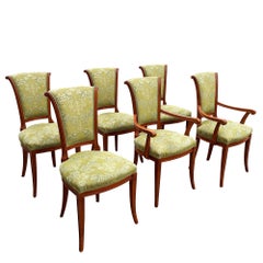 Empire Style Italian "Milano" Mahogany Dining Chairs w/ Damask Jacquard Fabric