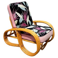 Restored Mid-Century 3-Strand 3/4 Round Pretzel Arm Rattan Lounge Chair