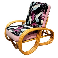 Restored Mid-Century 3-Strand 3/4 Round Pretzel Arm Rattan Lounge Chair