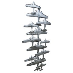 Postmodern Brush Steel Airplane Fighter Plane Wall Sculpture by Artisan House