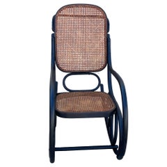 Late Victorian Czechoslovakian Oak Scrolling Rocking Chair w/ Wicker Seat