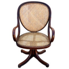 Vienna Secession Bent Oak & Cane Swivel Desk Chair No 11 by Thonet