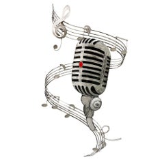 Large Cut Steel Abstract Microphone & Music Note Wall Sculpture by Artisan House