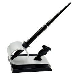 Streamline Art Deco Chrome & Iron Pelican Fountain Pen Holder by Esterbrook