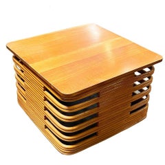 Restored Rare 18" Tall Stacked Rattan MCM Coffee Table w/ Mahogany Top