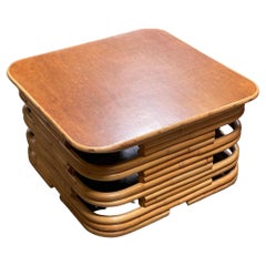 Restored Mid-century Stacked Rattan Coffee Table w/ Rattan Wrapped Mahogany Top