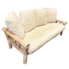 1980s Miami Coastal Elephant Bamboo Pole Sofa & Lounge Chair Living Room Set