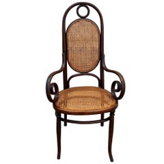 Vienna Secession Bent Oak & Cane High Back Armhair No. 17 by Thonet