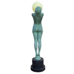 6' Art-Déco-Stehlampe „Clarte“ von Biba in Nude-Grün mit Patina, im Stil von Max Le Verrier