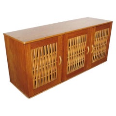 Restored Mid-century Mahogany Sideboard w/ Woven Rattan Doors (NEED SKU)