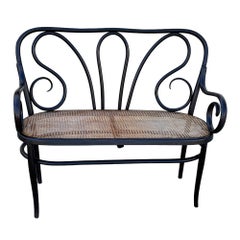 1865 Vienna Secession Scrolling Bentwood & Caine Settee Bench byThonet