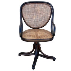 Vienna Secession Bent Oak & Cane Swivel Desk Chair No 11 by Thonet