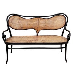 Vienna Secession Scrolling Bentwood Oak & Cane Settee Bench by Thonet No 05