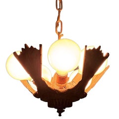 1920 Gemetric Art Deco Brass Five Light Circular Chandelier by Markel