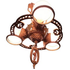 1925 Art Deco Brass Three Light "Winthrop" Circular Chandelier by Virden