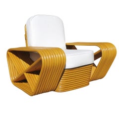 Restored 10 Strand Square Pretzel Rattan Lounge Chair Paul Frankl Style, Pair