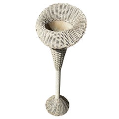 Shabby Chic White Wicker Tropical Hourglass Base Floor Lamp